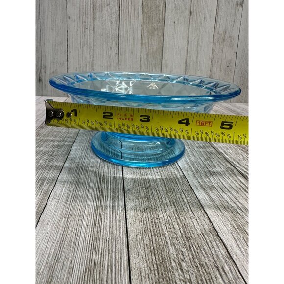 Vintage Early American Pattern Glass Bowl Footed Diamond Quilted Sky Blue 7" DIA - Picture 8 of 8
